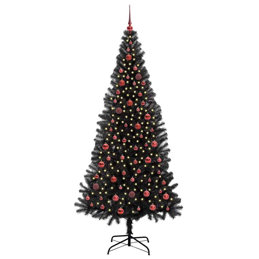 Albero di Natale con 300 LED con supporto-Luci decorative natalizie Nero 210 cm PVC 362697