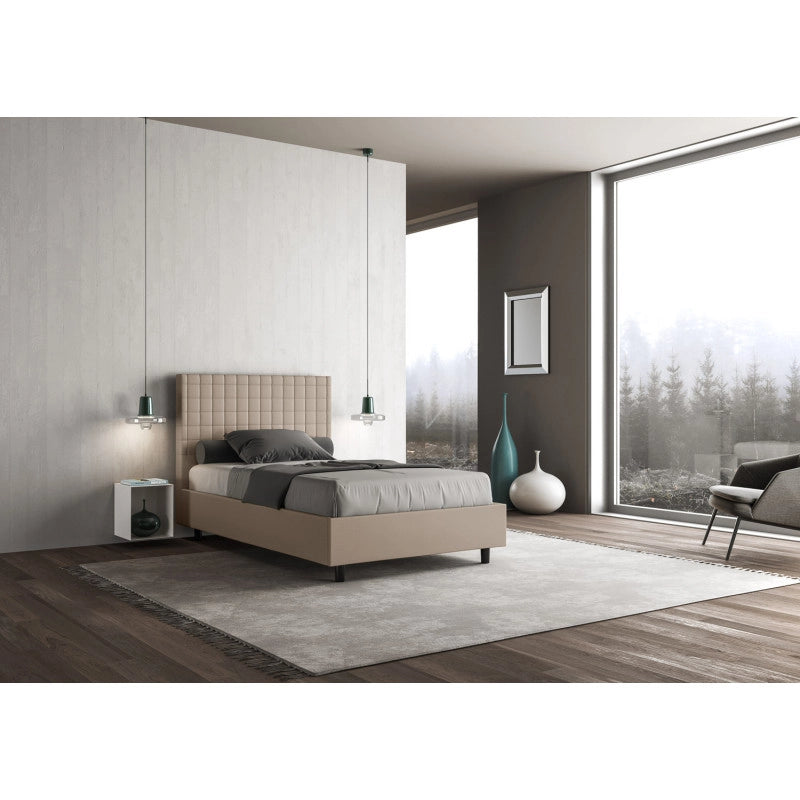 Letto imbottito Piazza e mezzo 110x200 cm Sunny - Similpelle,Tortora,Con rete