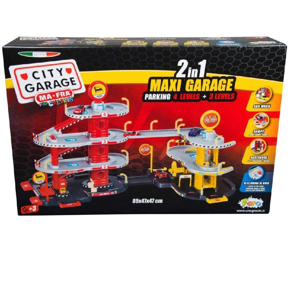 Trade Shop - Maxi Garage 3 Livelli 2 In 1 Con Parcheggio Ascensore Rampe Pitstop E Carwash -