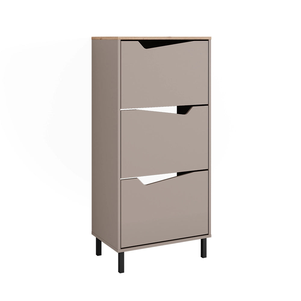 Vicco Scarpiera da ingresso Greige/rovere artigianale 60 x 129.5 cm con 3 scomparti