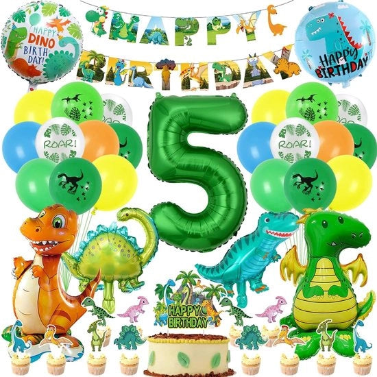 Decorazioni di compleanno Dino - Ballooni a forma di fiocco XXL - Decorazioni per torta - Fili di festa - 12 Ballooni - Tema Dinosaurus - Decorazioni di festa Dino