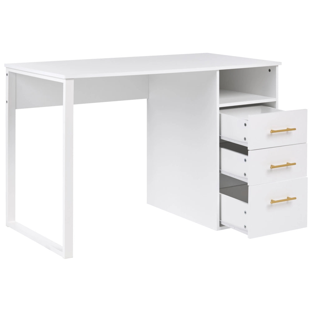 Scrivania da ufficio in stile scandinavo con cassetti in legno 120x60 cm Bianco Cassetto contenitore Legno chiaro Design minimalista