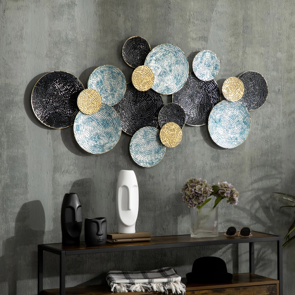 Decorazione Murale 3D a Cerchi ¨C zephmum ¨C Blu, Nero e Oro 133x66cm