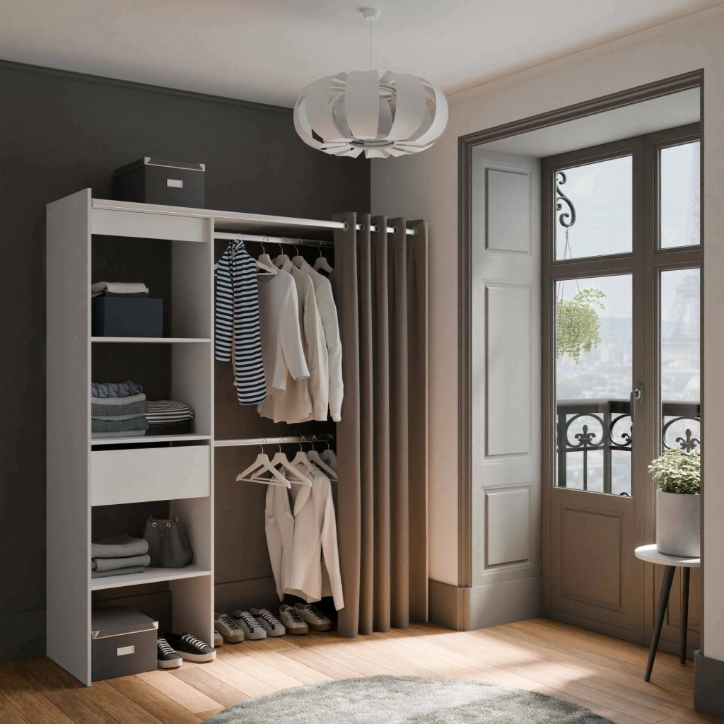 Guardaroba grande Serpentina, Mobile camera da letto, Cabina armadio portabiti, Armadio appendiabiti, 167x50 h192 cm, Bianco opaco
