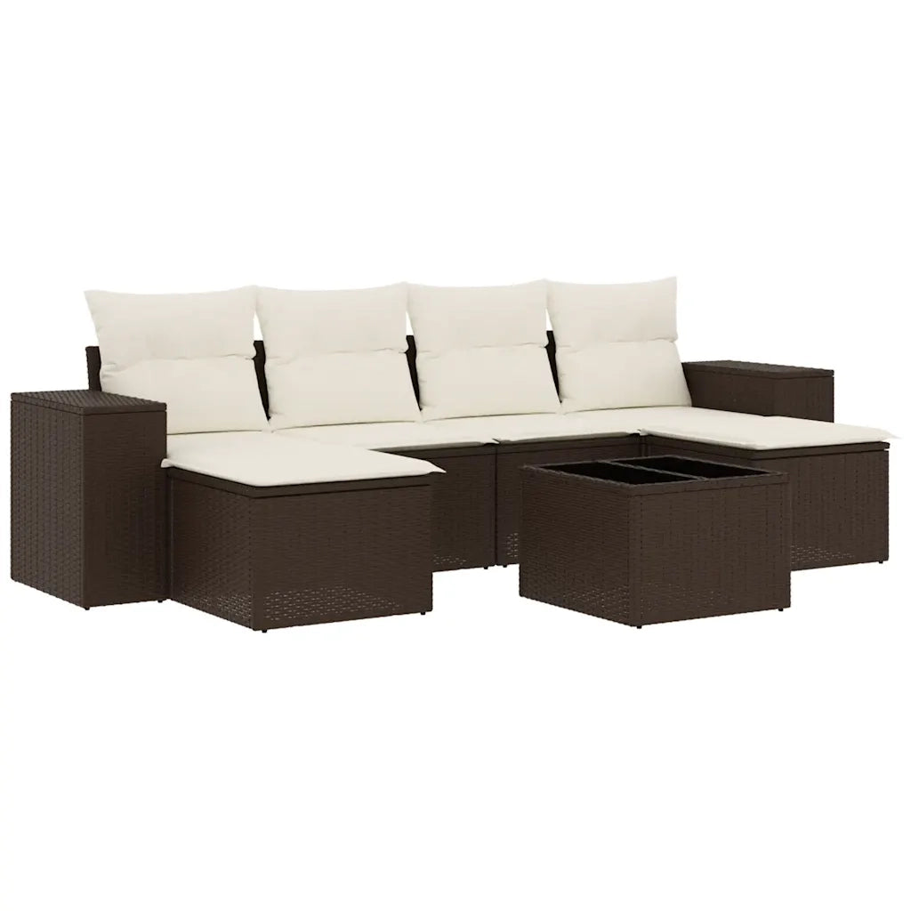 Set Divani da Giardino 7 pz con Cuscini Marrone in Polyrattan 3222932