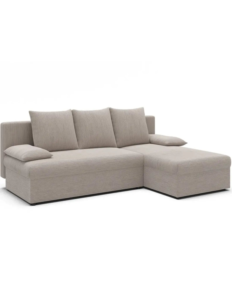 Divano ad angolo Beige 3 posti con chaise longue compatta 206x90x146cm GINA