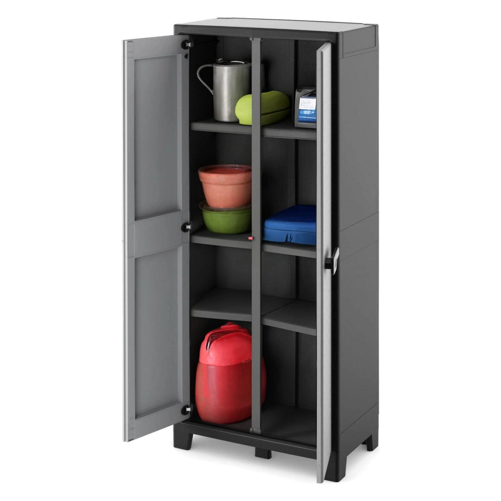 Armadio da esterno Oshawa, Mobile outdoor, Mobiletto giardino multiuso, Contenitore per balcone o garage, Made in Italy, 80x44 h182 cm, Grigio