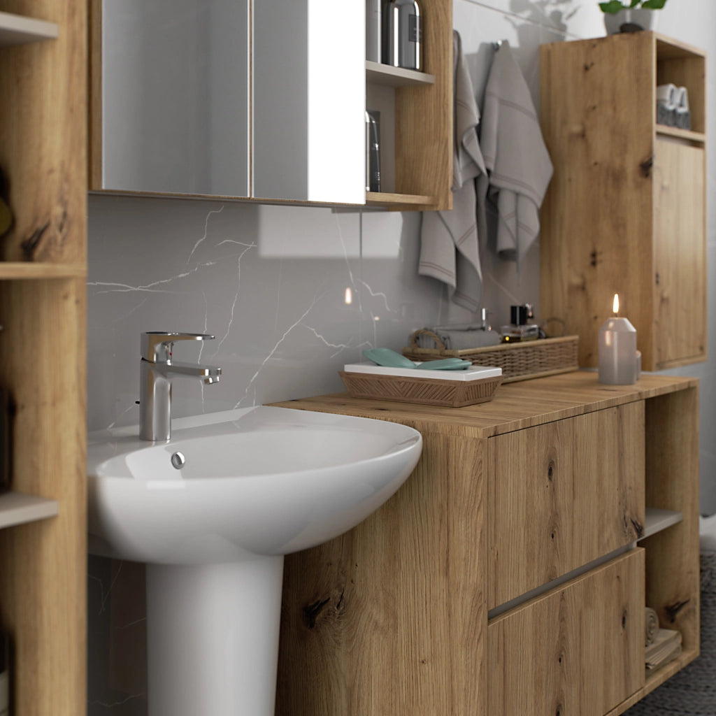 Set di mobili da bagno sospesi VAMI in Rovere Artisan con colore interno Kashmir