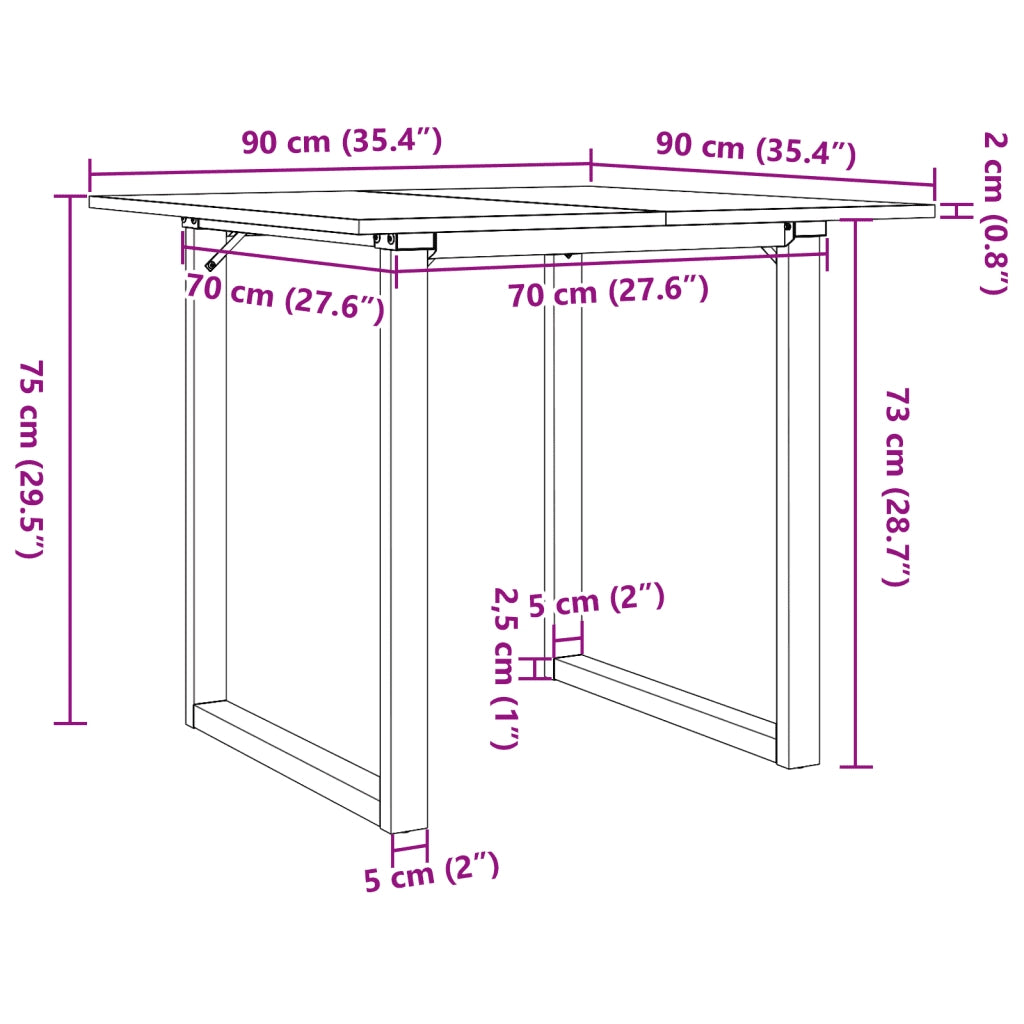 Tavolo da Pranzo Telaio a O 90x90x75 cm Legno Pino e Acciaio