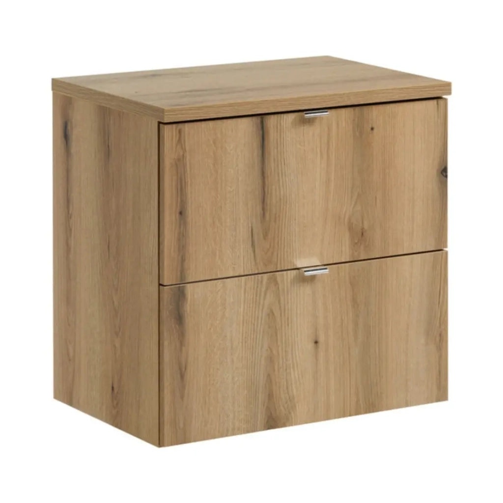 Set da bagno sospeso VANO effetto quercia 60cm: mobile sotto lavabo con cassetti + piano per lavabo