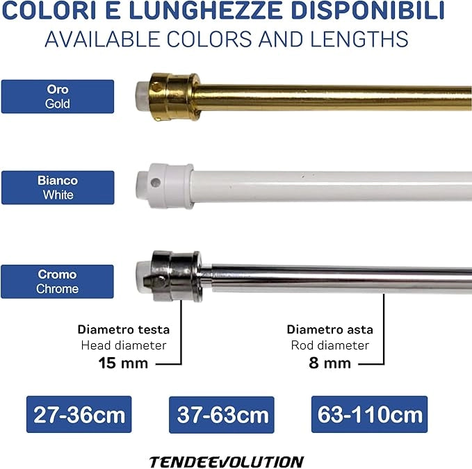 Astina a Molla in Acciao Zincato - Bastoncini Pressione Estensibili 37-63cm - Colore Cromo