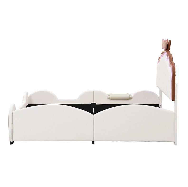 Letto bambino 140x200 cm a forma di farfalla con LED cambiacolore; PU rosa bianco