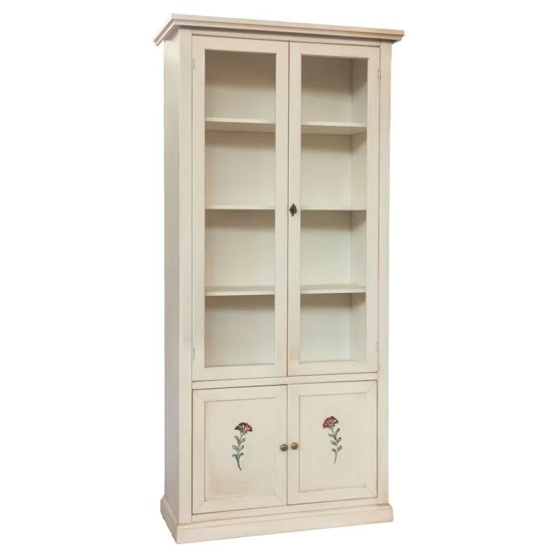 Vetrina 4 ante in legno shabby avorio anticato decorata 90x41x186 - Mobili 2G