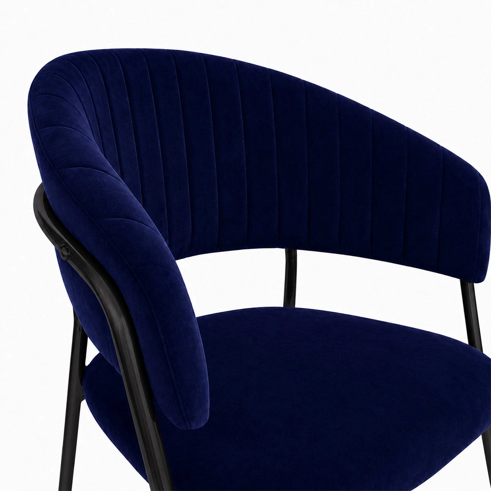 Sedie da sala da pranzo set da 2 Aurelia in velluto blu notte con gambe nere