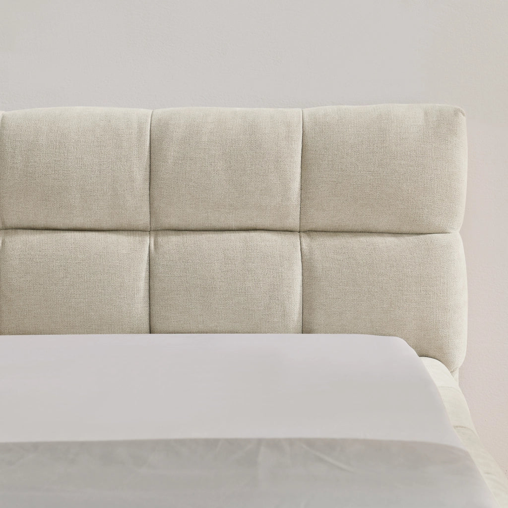 Letto singolo imbottito in ciniglia beige 90x200 cm con struttura in legno e ferro