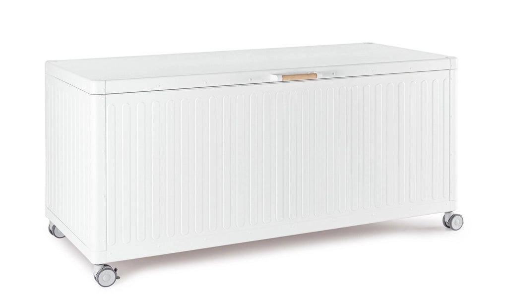 Baule Contenitore da Esterno 164,8x72x70h cm Apertura Facile e Ruote in Alluminio Ocean M Bianco