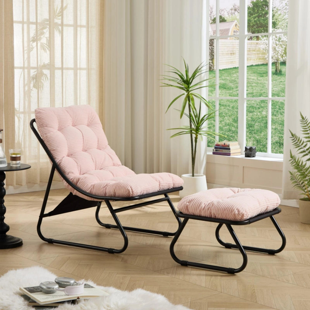 Sdraio, sedia da relax, con poggiapiedi, senza braccioli, rosa