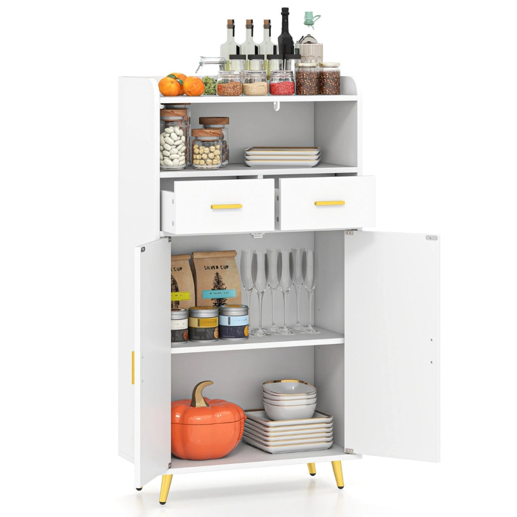Mobile dispensa 113 cm con ante 2 cassetti e ripiano regolabile per bagno, Armadio da cucina sala da pranzo soggiorno Bianco-Credenze buffet