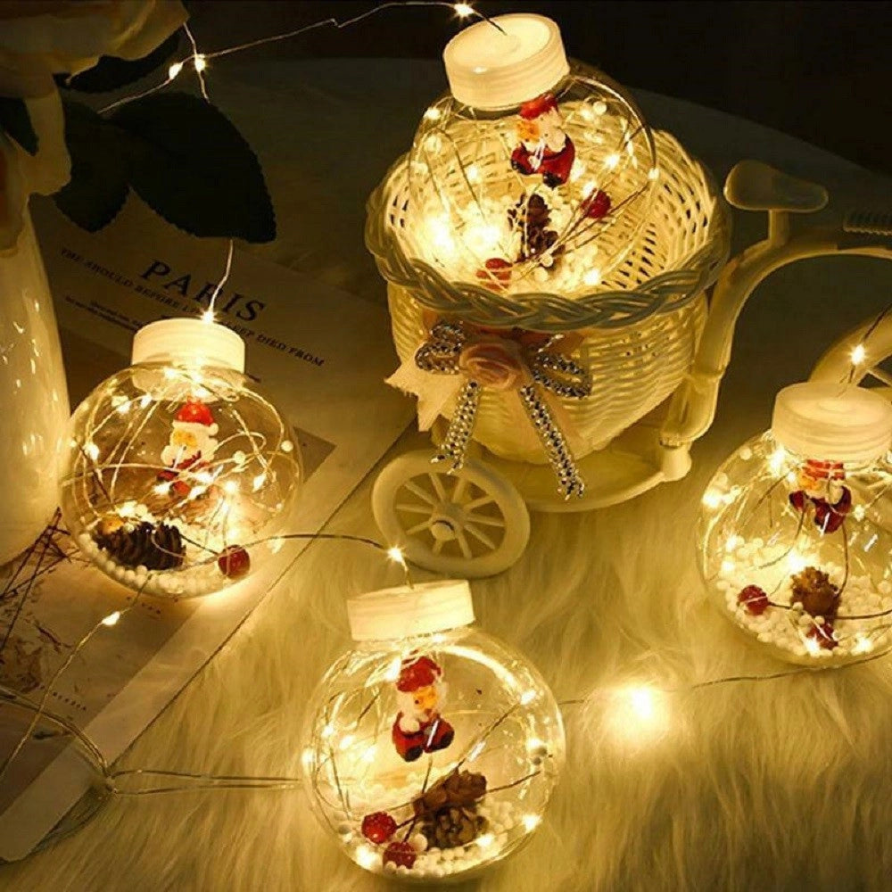 Trade Shop - Luci Di Natale 10 Sfere Babbo Natale Tenda Natalizia Luminosa Luce Bianca Fredda -