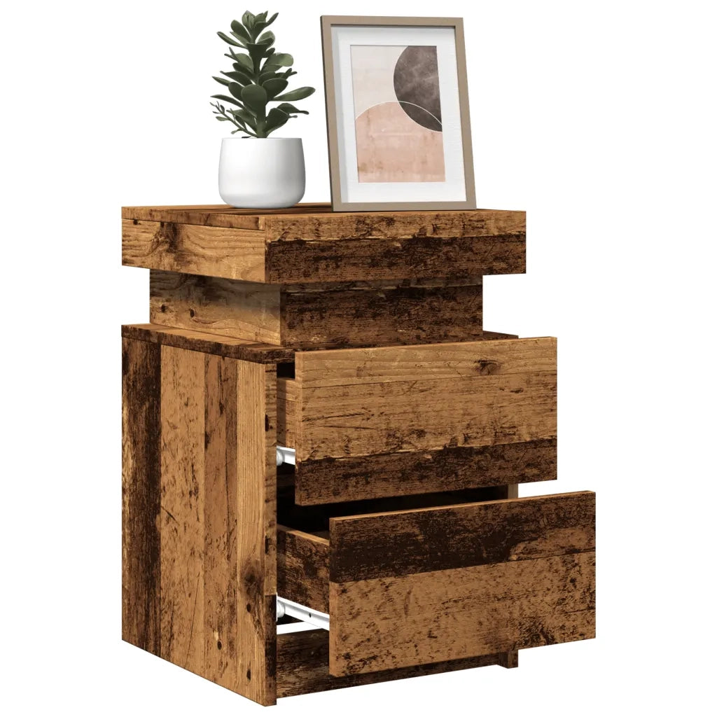 Comodini con LED 2 pz-Tavolino da notte Legno Antico 35x39x55 cm in Truciolato