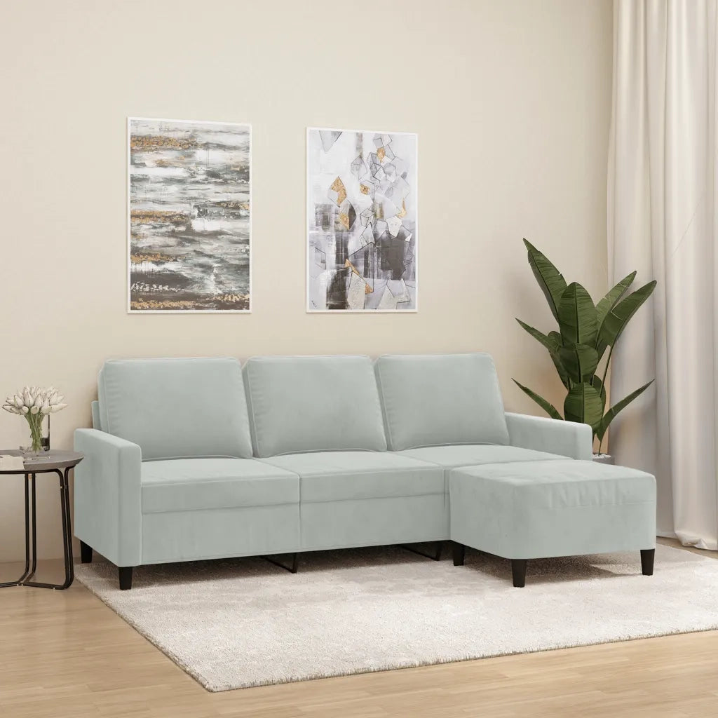 Divano | Divano da soggiorno | Sofa a 3 Posti con Poggiapiedi Grigio Chiaro 180cm in Velluto