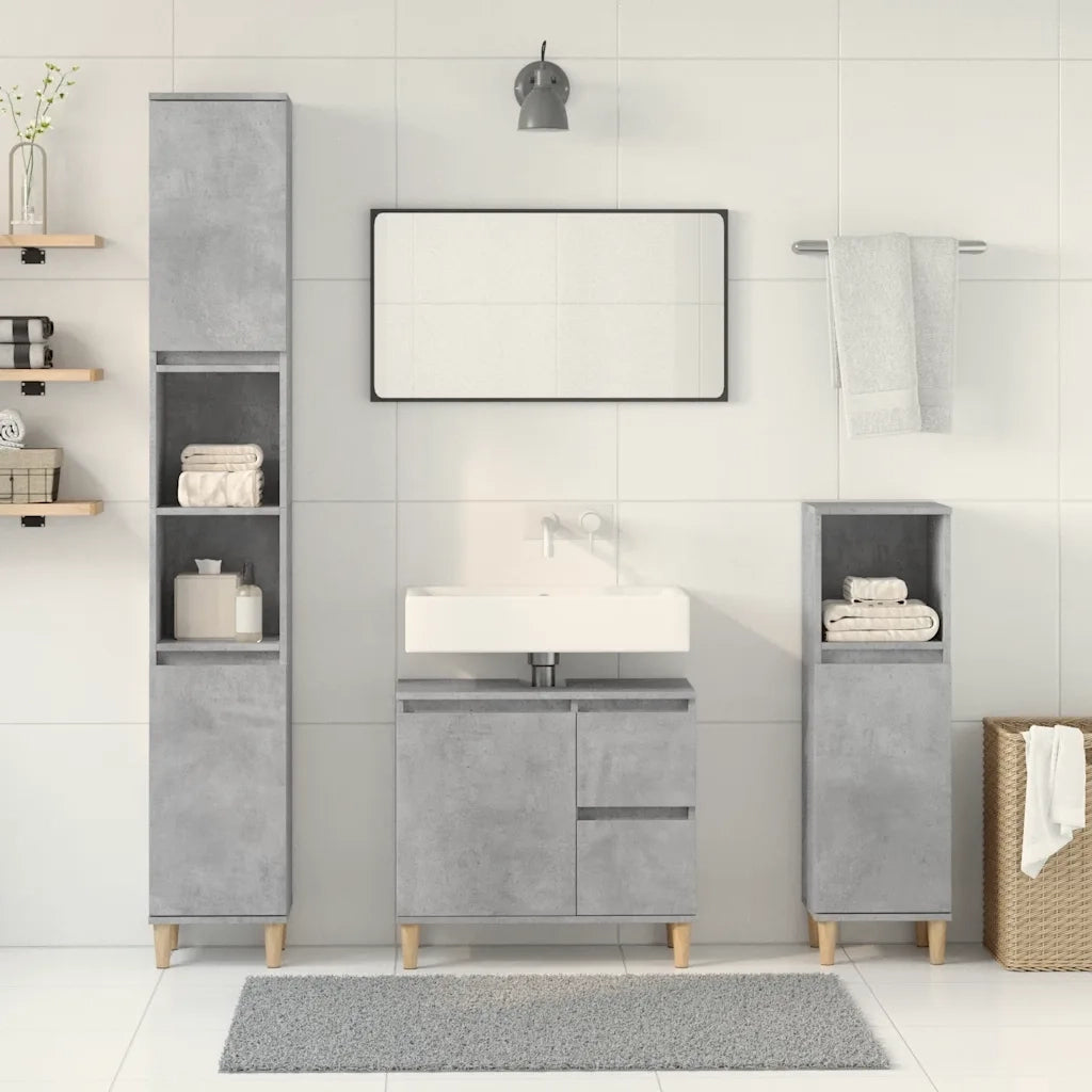 vidaXL Set Mobili da Bagno 3 pz Grigio Cemento in Legno Multistrato