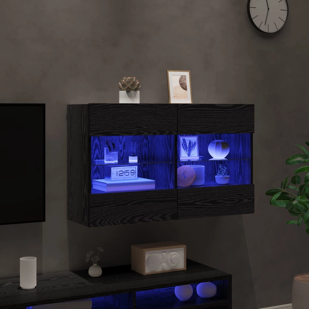 Mobile TV da parete con LED Rovere Nero 98,5 x 30 x 60,5 cm