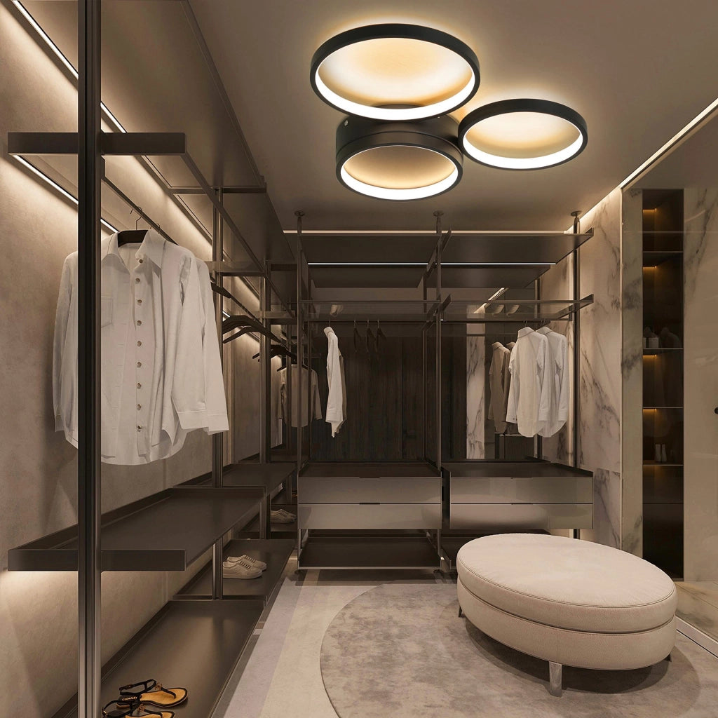 ZMH Lampada da soffitto LED 3 fiamme ad anello telecomando nera per camera letto