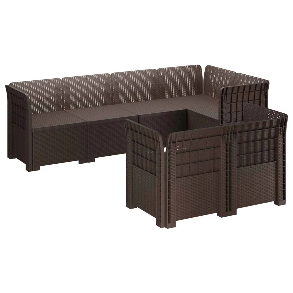 Divano da Giardino 7 Posti Aspetto Rattan PP Marrone 3444139
