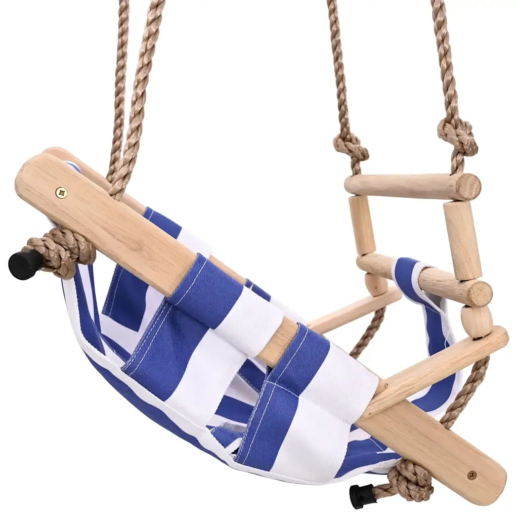 Altalena per Bambini con Cintura di Sicurezza Cotone Legno Blu 91801