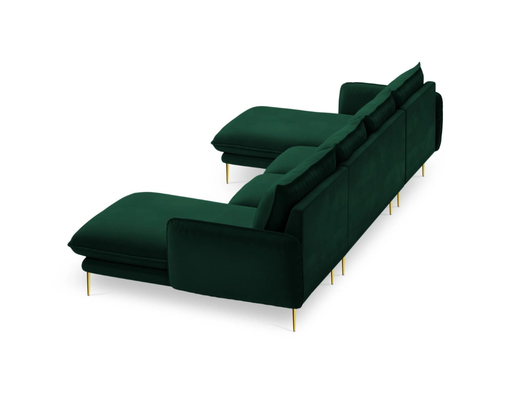 Cosmopolitan Design - Divano panoramico "Vienna" 6 posti in velluto verde bottiglia 