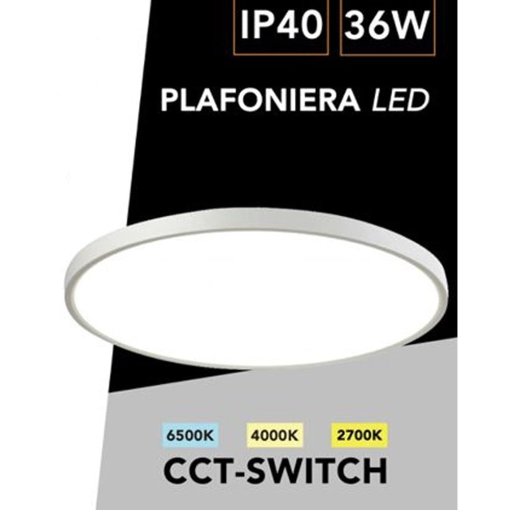 Trade Shop - Plafoniera A Led Slim 36w Ip40 Con Tecnologia Cct Da 6500k A 2700k Con Switch Lv480-3c -