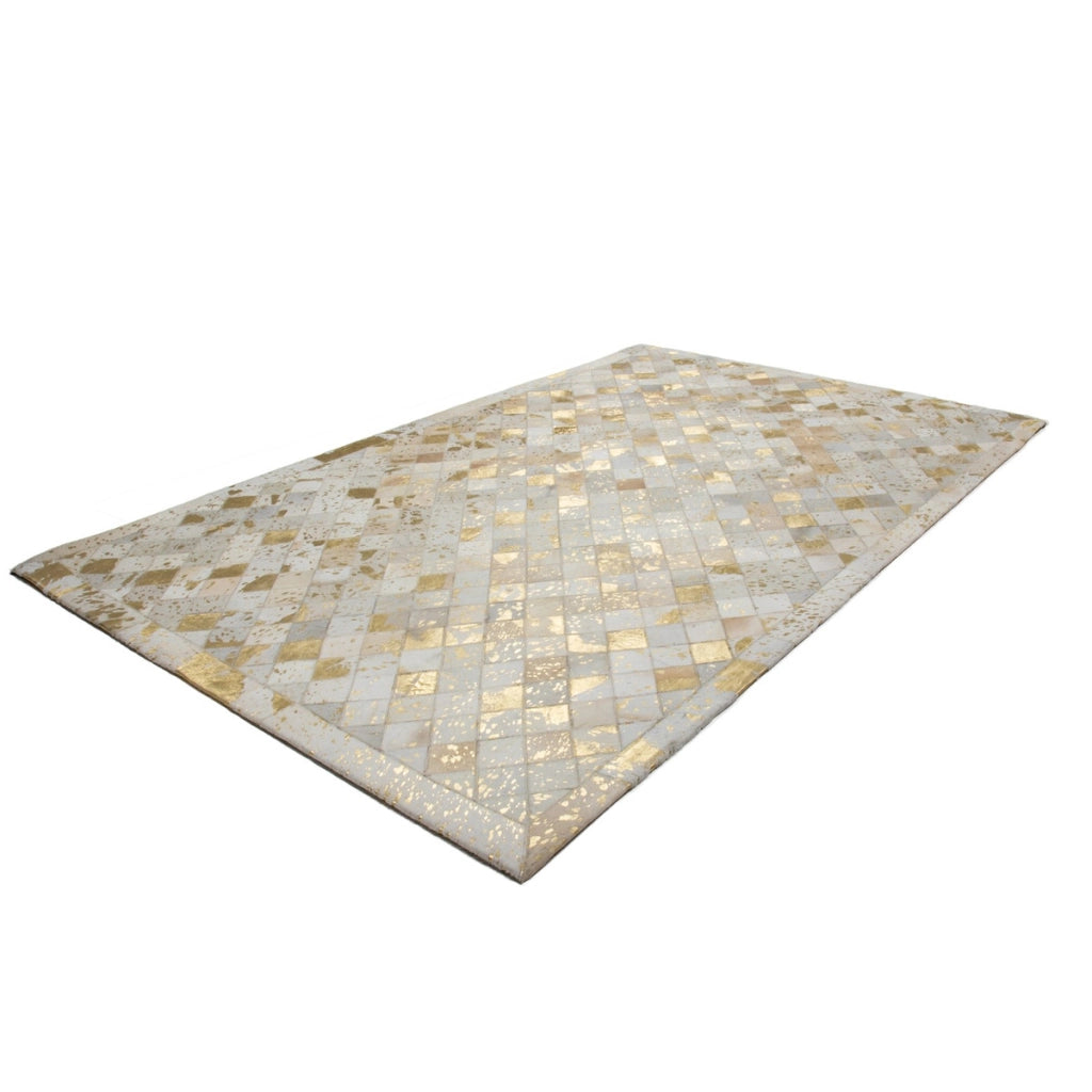 Tappeto patchwork Eclipse 200 in pelle avorio e oro