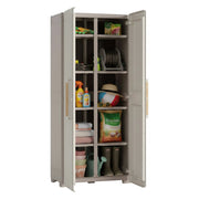 Armadio da esterno Melville, Mobile outdoor, Mobiletto giardino multiuso, Contenitore per balcone o garage, Made in Italy, 80x45 h180 cm, Sabbia