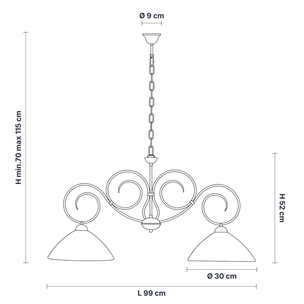 Lampadario Rustico Milly 2 Luci Marrone e Bianco LuceArt Classic