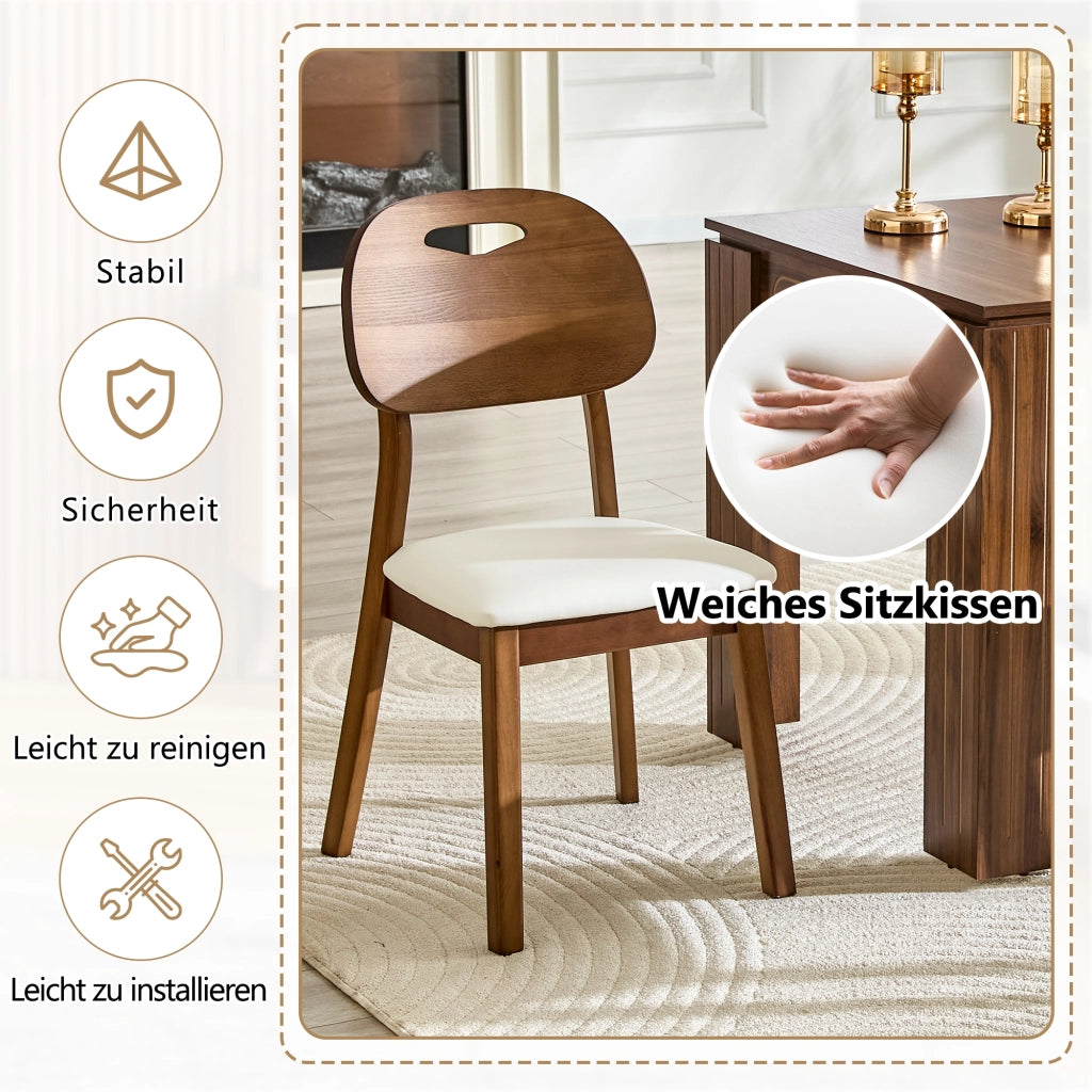 Sedia da pranzo set da 2 con Schienale Ovale ergonomico e Maniglia integrata in Legno di hevea PU Bianco