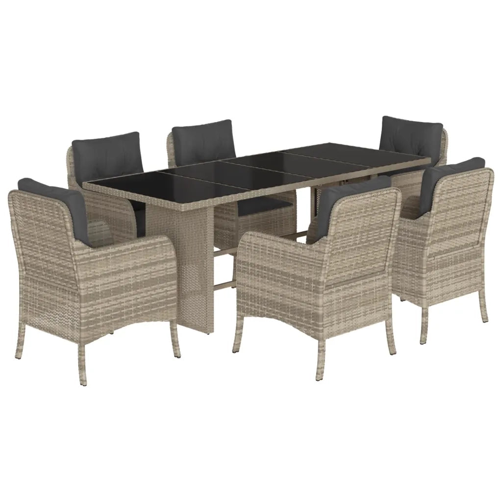 Set da Pranzo da Giardino 7 pz Cuscini Polyrattan Grigio Chiaro 3211890