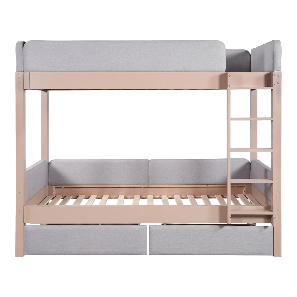 LETTO A CASTELLO 90x200 cm Grigio+Naturale con 2 cassetti e scala