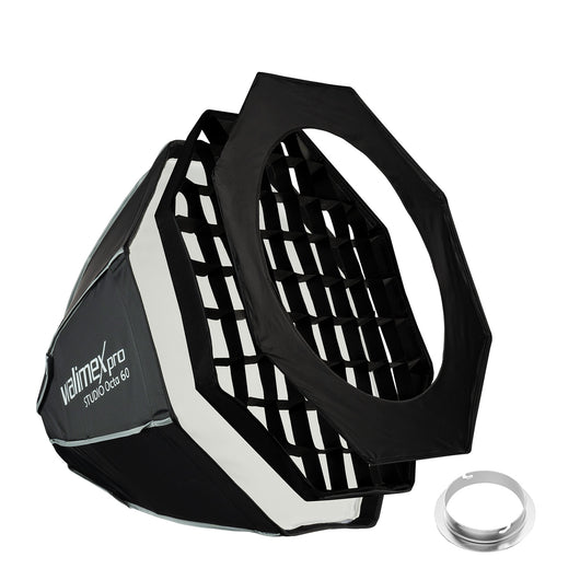 Studio Softbox ottagonale 60 cm, Octabox + adattatore Elinchrom 15,2 cm, girevole a 360°, con griglia, maschera, adattatore Bowens e borsa per il trasporto, per ritratti e foto beauty
