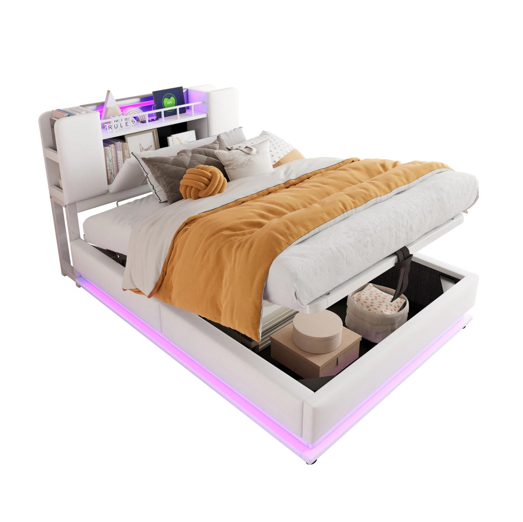 Letto imbottito per bambini con LED, USB e vano contenitore idraulico