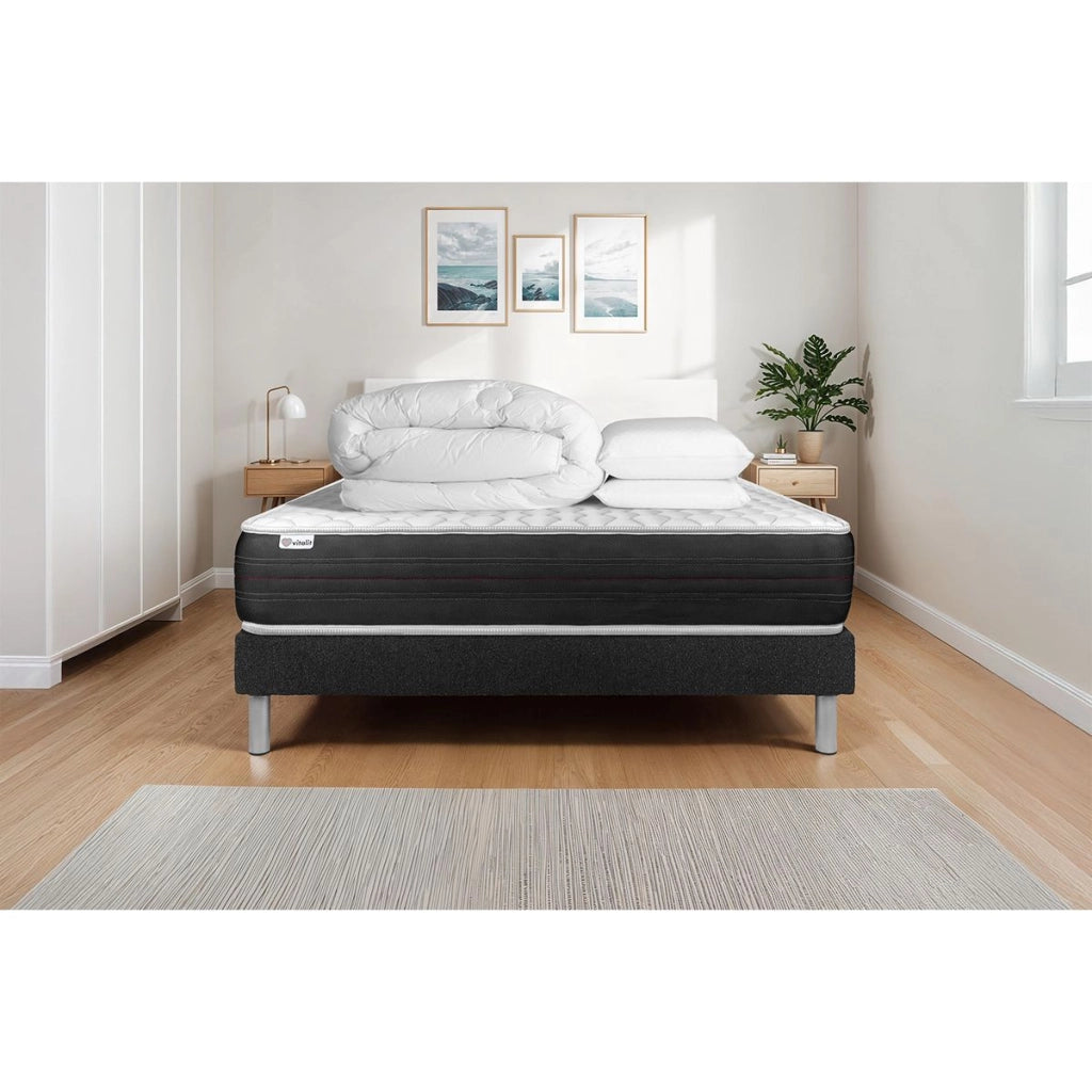 Pacchetto letto completo - Materasso 200x200cm + Box spring con doghe (kit) + 2 cuscini + Piumino - Vitalspring
