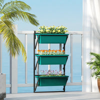 Fioriera da Esterno Verticale 56x42x100 cm 3 Vasi con Fori di Drenaggio in Plastica  Verde