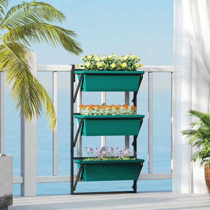 Fioriera da Esterno Verticale 56x42x100 cm 3 Vasi con Fori di Drenaggio in Plastica  Verde