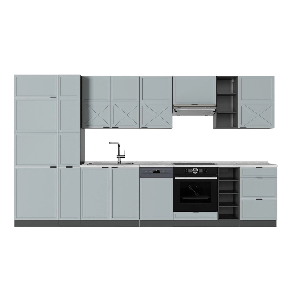 Cucina componibile Fame-Line Blu-grigio chiaro/Antracite 355 cm, PL Marmo Vicco