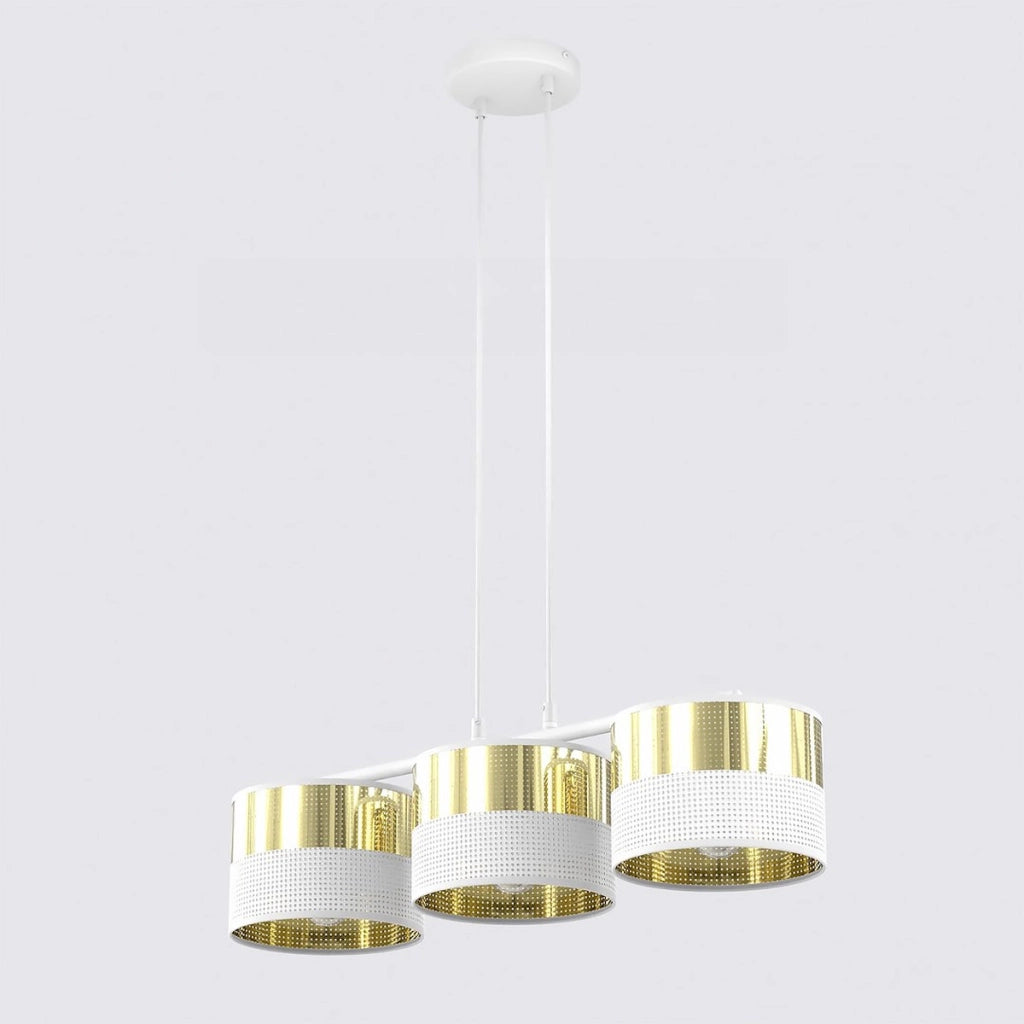 Lampada a sospensione Lux in acciaio bianco e oro