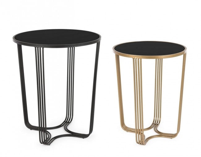 Set 2 Tavolino Afef Oro/Nero in Metallo