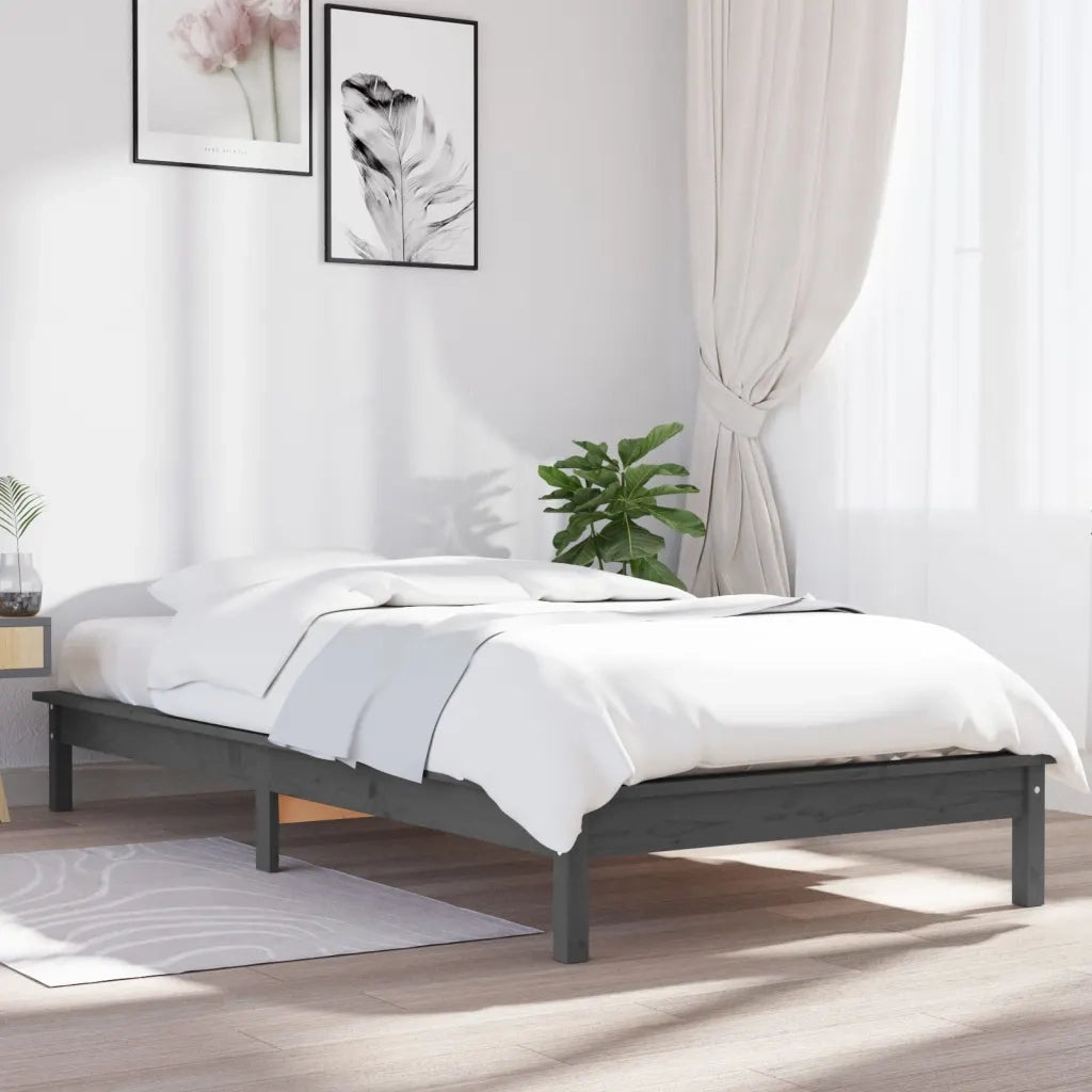 Giroletto Grigio 90x190 cm Single in Legno Massello di Pino 820573