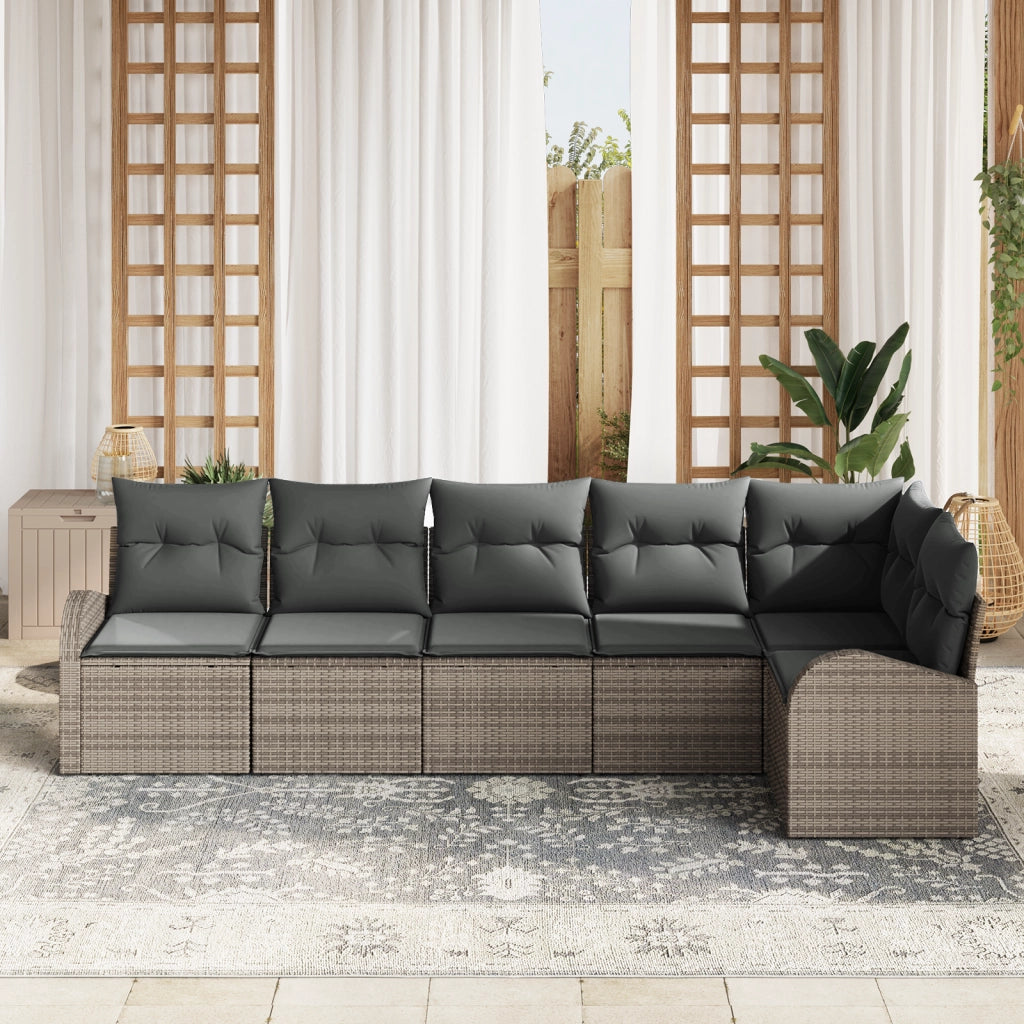 Set di Divani da Giardino da 6 Pezzi con Cuscini Rattan Sintetico Grigio