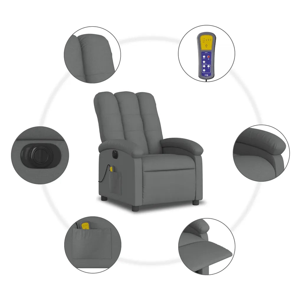 Divano Sedia-Poltrona Reclinabile Massaggio Elettrica Grigio Scuro Tessuto 405243