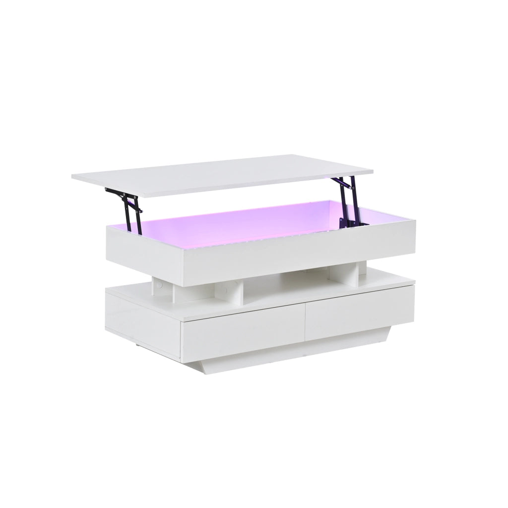 Tavolino da Salotto Sollevabile con LED e Vano Contenitore ¨C MINIMAL ¨C Lucido 100x50x45cm